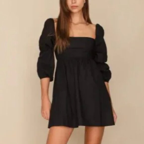 Reformation Michaela Cotton Mini Dress Sz4 Black - Picture 2 of 8